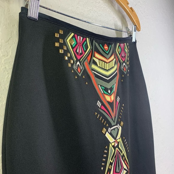 BISOU BISOU Black Beaded Geometric Print Pencil Skirt - Picture 5 of 13